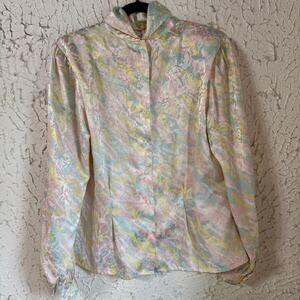 Vintage Pastel Satin Blouse Romantic Cottagecore Medium